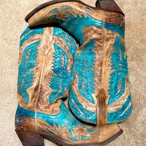 Corral Snip-Toe Western Boots, Turquoise, Tan, classic cowboy 🤠🪩